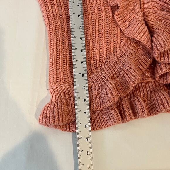 Elle Coquette Cable Knit Ruffle Cardigan Sweater Women's M Pink Gold Metallic - Picture 10 of 10